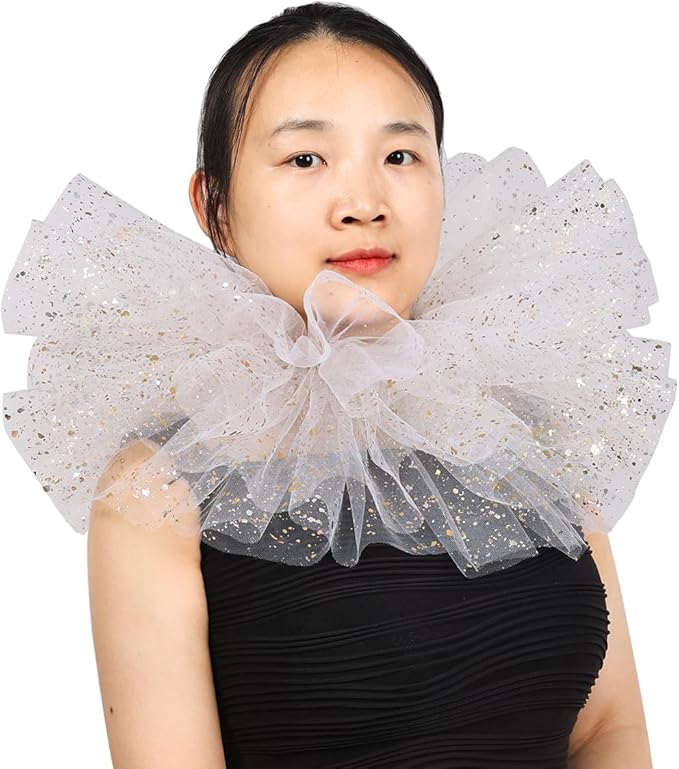 BLESSUME Victorian Retro Mesh Neck Ruff Ruffle Collar Layered Clown Neck Collar