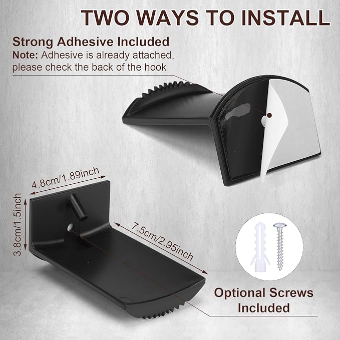 2.9 Inch Hat Hooks for Wall, 8 Pack Cowboy Hat Holder Wide Brimmed Hat Rack Organizer Strong Adhesive Cowboy Hat Hangers Storage Wall Mount for Cowboy, Sun Hats, Baseball Caps (Black)