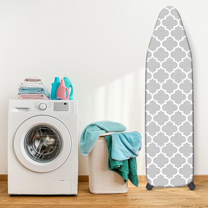 Ironing Board Cover and Pad, Standard Size 15" x 54" Iron Board Replacement Cover, 4 Layers Extra Thick Iron Board Cover Resist Scorching and Staining with Elastic Edge and 2 Fastener Straps