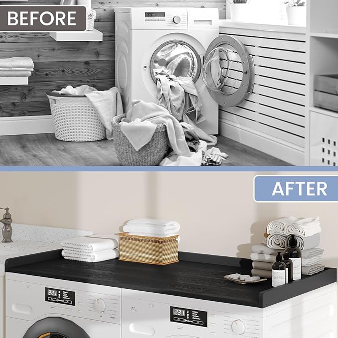 Sundale HDPE Washer Dryer Countertop, No-Installation Laundry Topper for Washer and Dryer, Waterproof Odorless Countertop for Laundry Room Storage, 27.5" x 54" (Black)