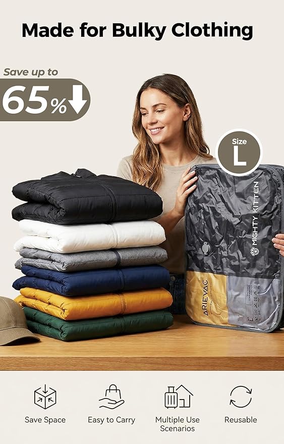 Vacuum Storage Bag Kit with Pump, 41L Compression Bag for Home Organization & Long Trips, Vacuum Seal Storage for Luggage & Seasonal Storage (2-Pack)