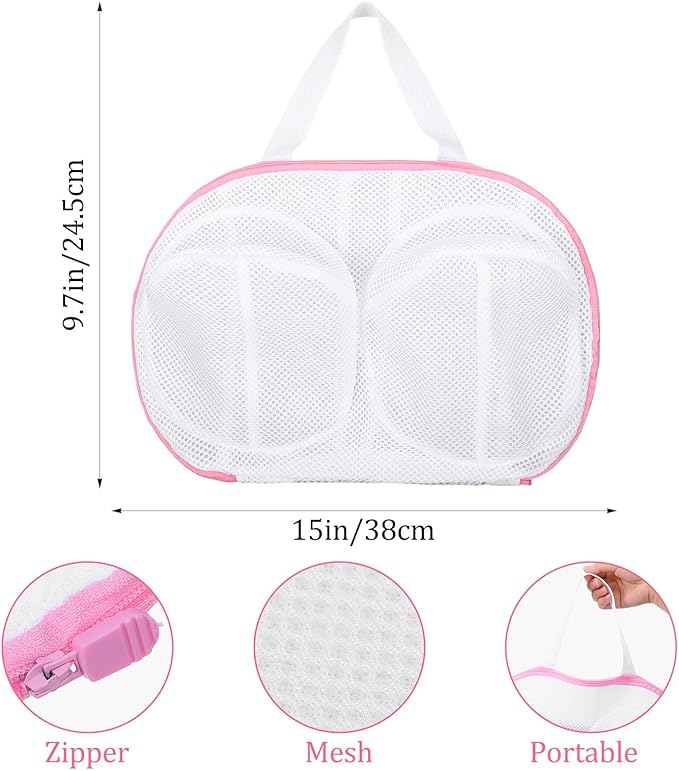 Large Bra Laundry Bags for Washing Machine, 8 Pack Mesh Brassiere Wash Bags for Laundry, Lingerie Bag for Washing Delicates Underwear, Bra Washer Protector (Pink)