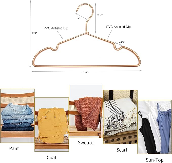 Rose Gold Metal Wire Baby Clothes Hangers,12.6” Children Coat Pants Non Slips Toddler Infant Newborn Kids Hangers, Space Saving Baby Clothes Hangers 30PCS