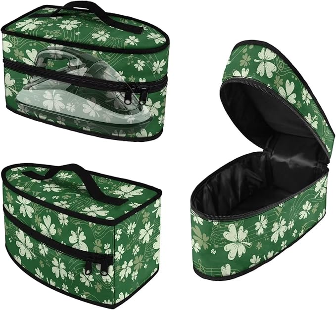 Lucky Leaves Steam Iron Storage Bag with Zipper Handle Green Irish Holiday Decoration Iron Storage Case Fits for Accessories Travel Irons