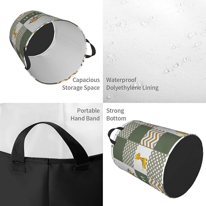 Jungle Cute Animal Customized Laundry Basket Clothes Hamper with Name Collapsible Waterproof Large Capacity Organizer Storage for Living Room.