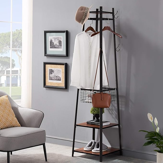 VECELO Coat Rack Freestanding, Entryway Hanger Stand, Umbrella Holder