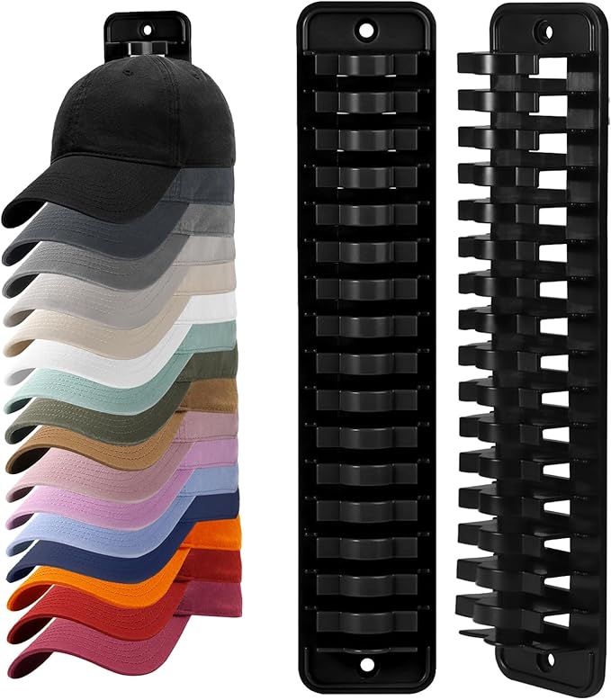 Baseball Cap Organizer for Wall, 1 Pack Hat Rack for Closet & Door, Vertical Hat Holder with Large Capacity, Space Saving Cap Display Rack, No Damage to Hat Brim (Black)