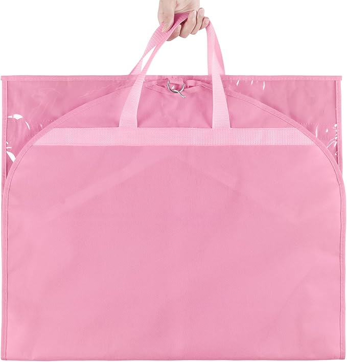 KEEGH Clear Garment Bags for Dance Costumes 40 inch Dance Garment Bags for Dancers Hanging Clothes for Closet Storage, with 4 Zipper Pockets for Dance Competitions, Ballet, Theatre, 2 Pack, Pink