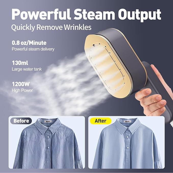 Travel Steamer for Clothes, 2 in 1 Travel Steam Iron, Clothes Steamer Handheld with 150ml Water Tank, 30 seconds Fast Heating, Quick Wrinkle Removal, LCD Display,Ceramic Heating Panel