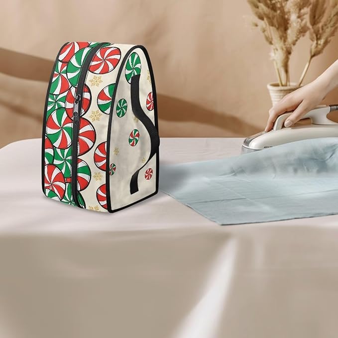 Iron Storage Bag with Zipper Handle Decorative Colorful Steam Iron Storage Case Fits Traveling Outing, Christmas Candy Snow