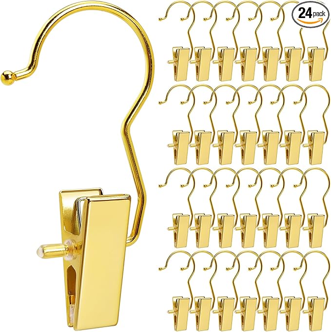 Amber Home 24 Pack Gold Boot Clips for Closet, Gold Boot Hangers with Hooks, Laundry Hooks, Clothes Pins, Portable Home Travel Hangers for Hat, Towels, Bras, Socks