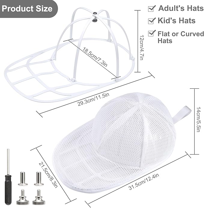 Hat Washer Cage for Washing Machine, Hat Washer Cage，Baseball Cap Washing Cage,Cleaning and Protecting Hats in Dishwasher (White 2 Pack)