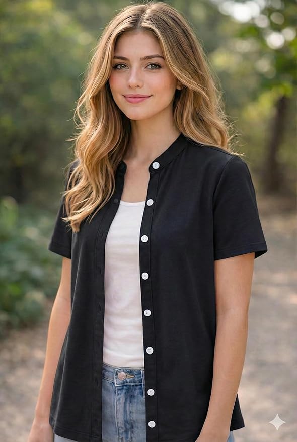 USBD Post Mastectomy Shirt with Drain Pockets Band Collar Post Op Recovery Tops