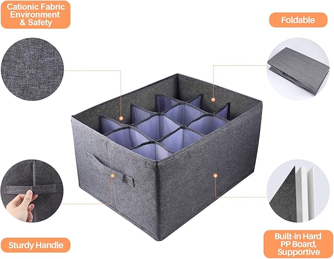 Closet Organizers and Storage Bins for Clothes - 12 Cell Drawers Organizer Grid Storage Box for Jeans Pants Sweater Towel T-shirts, Wardrobe Shelf Dividers Closets Organization (1 Pcs)