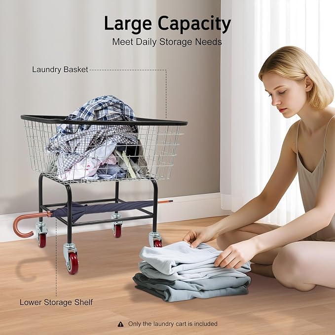 Wire Laundry Cart, Commercial Steel Wire Laundry Basket With 4 Universal Wheels And Detachable Basket,Heavy Duty Basket For Laundry Clothes Storage For Homes, Hotels, Bathrooms,Etc(20 * 8 * 15.7In)