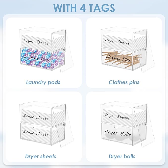 Acrylic Laundry Bead Storage Box, Dryer Sheet Holder, Acrylic Dryer Sheet Container Box for Laundry Room Organization