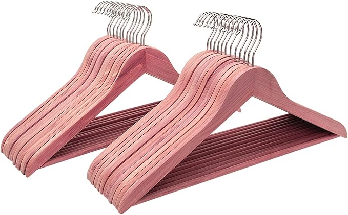 FairyHaus Natural Cedar Wooden Coat Hangers 18Pack, Smooth Finish Wood Suit Hangers - Slim Sleek & Flat Cedar Shirt Hangers with 360° Rotating Hook, Durable Cedar Clothes Hangers