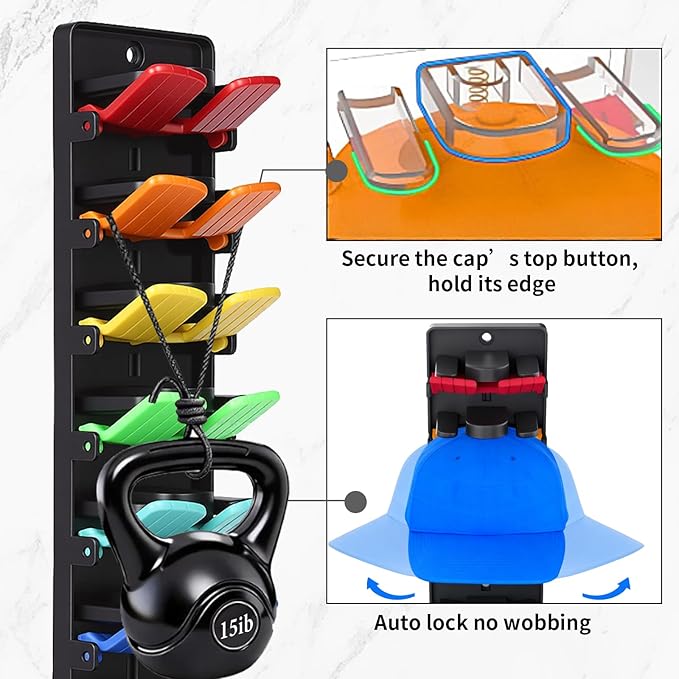 2-Pack Wall Hat Rack, No Drill Damage-Free Organizer with Spring-Loaded Clips, Strong Adhesive & Screw Installation, Easy to Install Space-Saving Holder for Door Closet Entryway, Holds 20 Hats Tidy