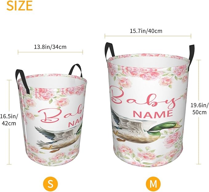 Personalized Mallard Duck Laundry Basket For Baby Kids Boys Girls Adult Custom Hamper Basket With Name For Bathroom Bedrooms Collapsible Baby Laundry Basket, Dirty Clothes Hamper With Handles