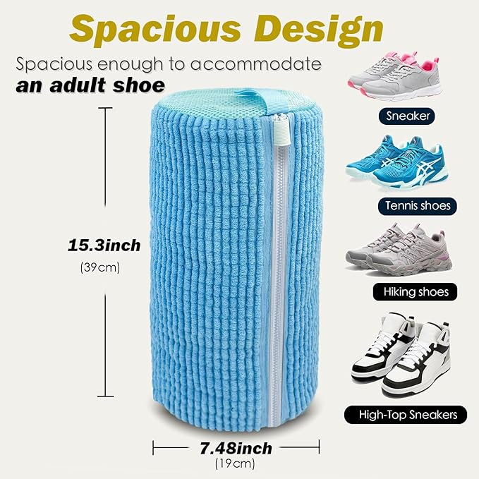 Shoe Washing Machine Bag,Laundry Shoe Bag for Washer and Dryer,Reusable Shoe Cleaning Bag for Sneakers,Tennis Shoes,With Self-locking Zipper, Microfiber Inside,Include Shoes Storage Bag (Blue(2PC))