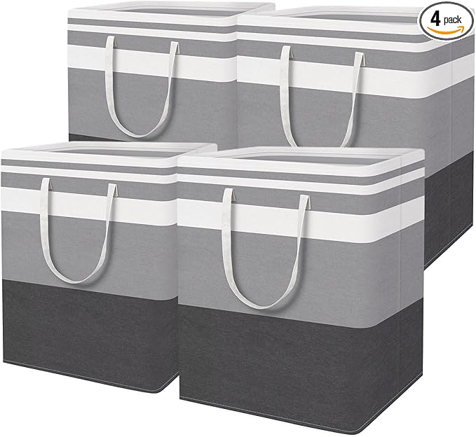 HomeHacks 4-Pack Large Laundry Basket, Waterproof, Freestanding Laundry Hamper, Collapsible Tall Clothes Hamper with Extended Handles for Clothes in The Dorm and Family-(Gradient Grey, 100L)
