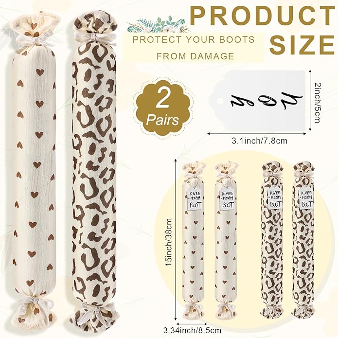 2 Pairs Boot Shaper Stands with 8 Labels Cotton Tall Boot Inserts for Closet Organization