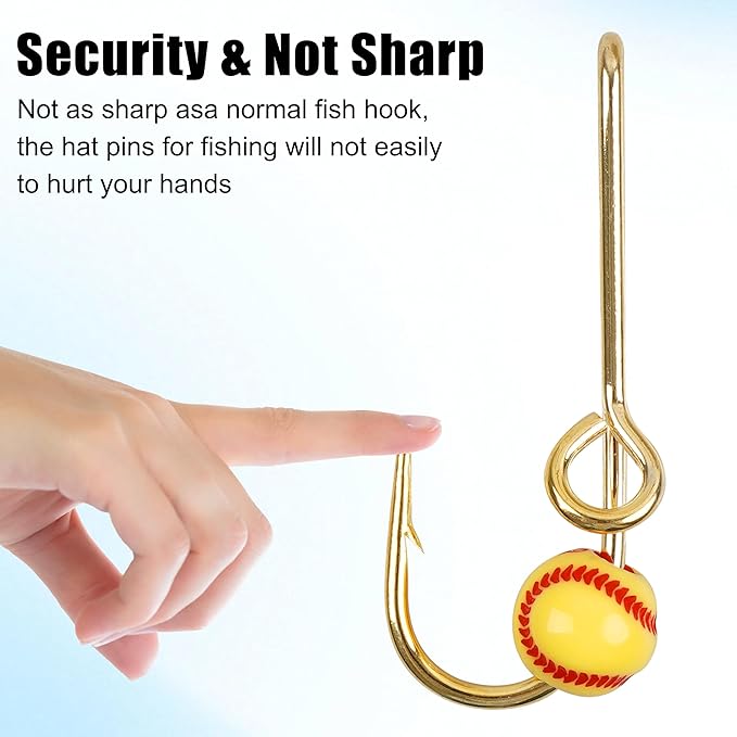 Fishing Hook Hat Pins & Clips - 12PCS Gold/Black Fish Hook Hat Tie Clips for Outdoor