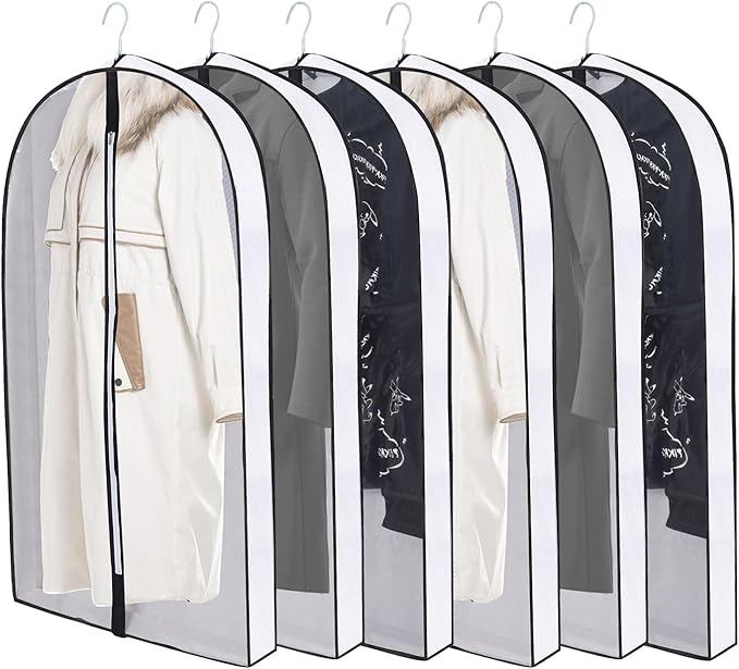 60" Garment Bags for Hanging Clothes, Clear Proof Suits Covers with 4" Gussets for Closet Storage and Travel Hanging Clothes Bag for Coat, Sweater, Jacket, Dress, Shirts (6 Pack - 60")