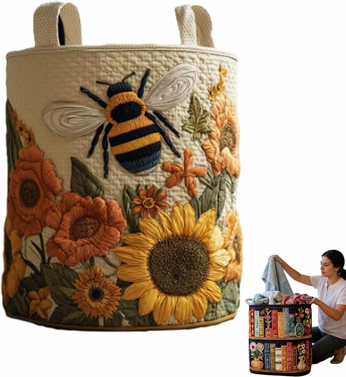 Quilted Laundry Basket, Quilted Laundry Basket with Handles, Boho Fabric Floral Storage, For Bedroom Laundry (#21, 20"L x 20"W x 28"H)