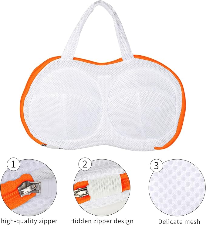 3Pcs Bra Wash Bags for Laundry Lingerie Underwear Brassiere Bag Set for Washing Machine Suitable for Women Delicates Bra Yellow(D to E Cups)