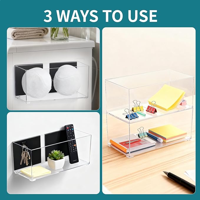 CINPIUK Magnetic Dryer Ball Holder for Laundry Room Organization, Clear Lint Bin with Adhesive Hook, Iron Dryer Ball Container Box for Laundry Room, Office, Bathroom & Craft Supplies, 2Pcs
