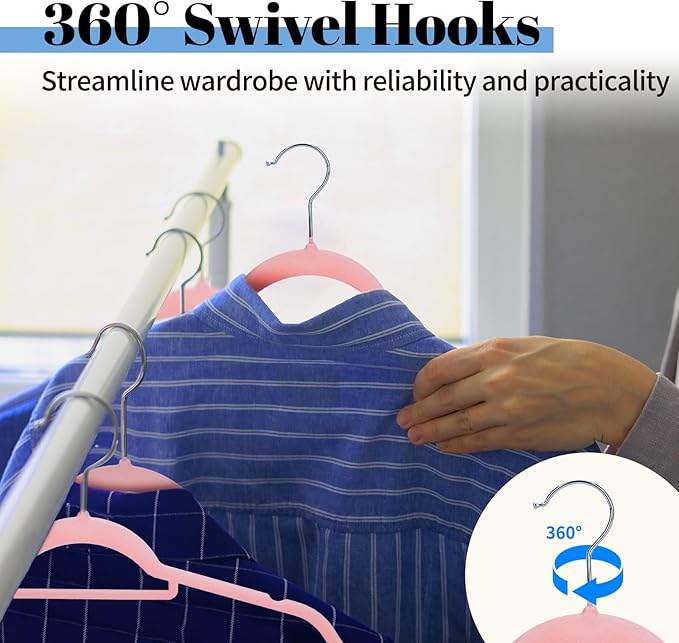 Smartor Pink Velvet Hangers 20 Pack, Space Saving Clothes Hanger with Tie Bar, Non-Slip Felt Hangers with Shoulder Notches, Heavy Duty Suit Hanger for Coat, Shirt, Pants, Dress