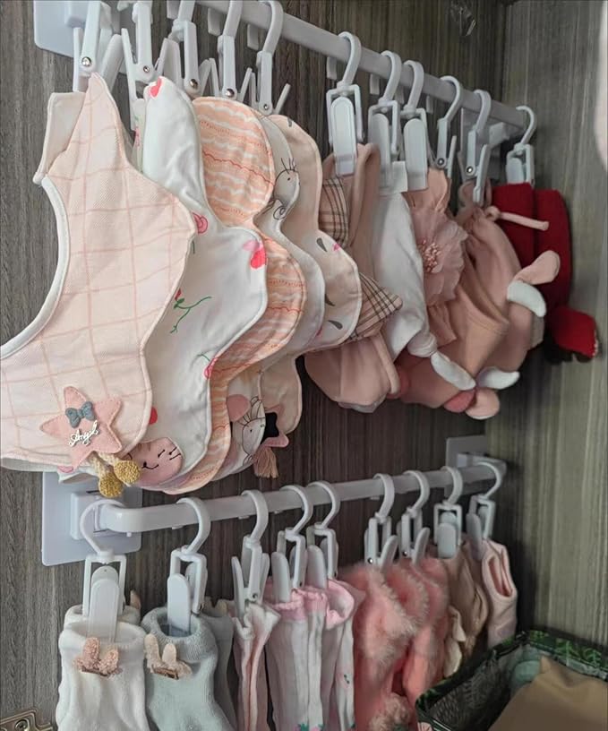 20pcs Laundry Hooks with Clips Super Strong Plastic Home Travel Swivel Hanging Hanger Closet Organizer Clamps Socks Boot Bras Towels for Bathroom Wardrobe Kitchen Office,White