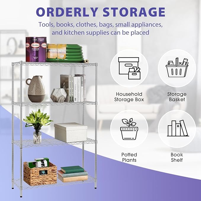 YRLLENSDAN Heavy Duty 4-Tier Wire Shelving Unit – NSF Certified Adjustable Metal Storage Rack for Kitchen, Garage, Pantry – 1000 lbs Capacity – 36" W x 14" D x 54" H
