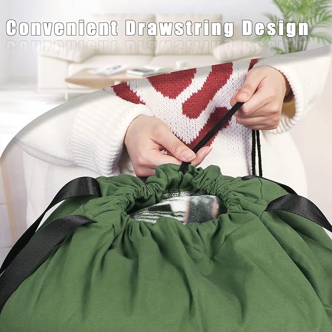Sanlykate Large Canvas Cotton Laundry Bag with Drawstring & Handles, Heavy Duty Durable Dirty Clothes Organizer, Tear Resistant Hamper Liner Storage Bag, Travel Sack, 25.5 x 34inch - Army Green