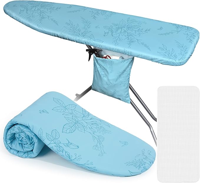 FIOBEE Ironing Board Cover and Pad Extra Thick Iron Board Pad with Heat-Resistant Mesh Padded Iron Board Covers Adjustable Buckle & Elastic Edges for 15x54 Standard Size Ironing Board, Teal Green
