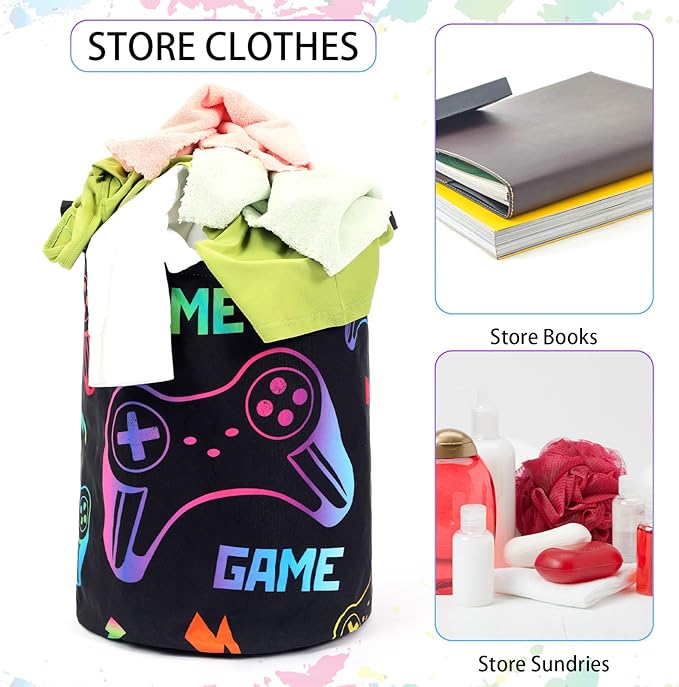 Zhehao 2 Pcs Gamer Laundry Basket Boys Kids Laundry Hamper Gamer Room Decor Gaming Storage Basket Hamper Clothes Organizer Nursery Toy Storage Bin for Easter Gifts Bedroom Bathroom Decoration(Fresh)