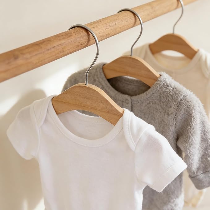 Baby Wooden Hangers 20 Pack,9.4 Inch Natural Wood Toddlers Hangers,Infant & Toddler Clothes Hangers, Small Children Kids Hanger with 360°Swivel Hook