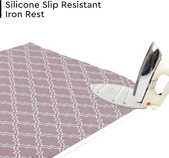 Encasa XO Ironing Mat/Pad (Large 48"x28") with 3mm Padding & Silicone Iron Rest for Steam Pressing on Tabletop or Bed - Heat Resistant, Portable, Quilting & Travel Blanket - Mauve Tiles