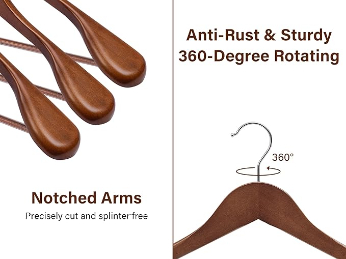 StorageWorks Wooden Hangers 10 Pack, Extra Wide Shoulder Wood Coat Hanger for Coats, Shirts, Jackets, Pants, Suits, Light Walnut Color