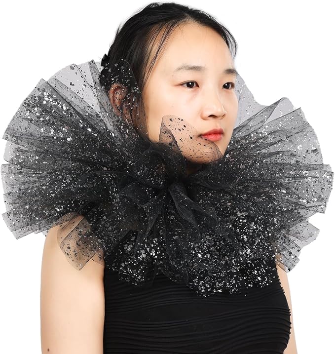 BLESSUME Victorian Retro Mesh Neck Ruff Ruffle Collar Layered Clown Neck Collar