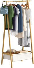 Clothing Rack with Storage Box, Dress Up Rack, Dress Up Storage, Large Foldable Bamboo Garment Stand with Hanging Rods, Dress Up Holder