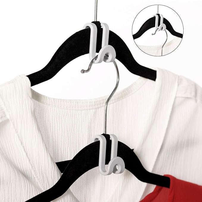 Clothes Hanger Connector Hooks, Outfit Hangers, Hanger Extender Clips, Cascading Hanger Hooks, Velvet Huggable Hangers Accessory, Heavy Duty Space Saving for Closet 60 Pack (White)