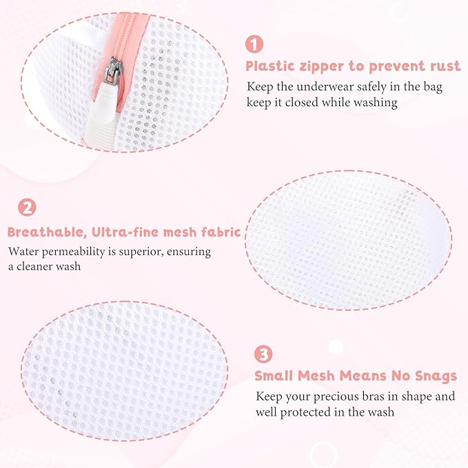 3Pcs Bra Wash Bags, Large Bra Laundry Bags for Washing Machine, Underwear Brassiere Bag Set for Washing Machine With Zipper Women Delicates (A to D Cups)