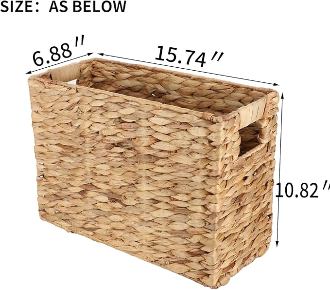 YAHUAN Natural Water Hyacinth Storage Basket with Built-in Handles Stair Basket Magazine Basket Large Wicker Baskets for storage Home Organizing Laundry (Water Hyacinth)
