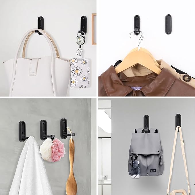 Folding Coat Hooks, 4 Pcs Foldable Black Wall Hooks Heavy Duty Foldable Hook Bathroom Towel Hooks Robe Hooks Wall Mounted for Hanging Coat Towels Clothes Hat Bags Keys