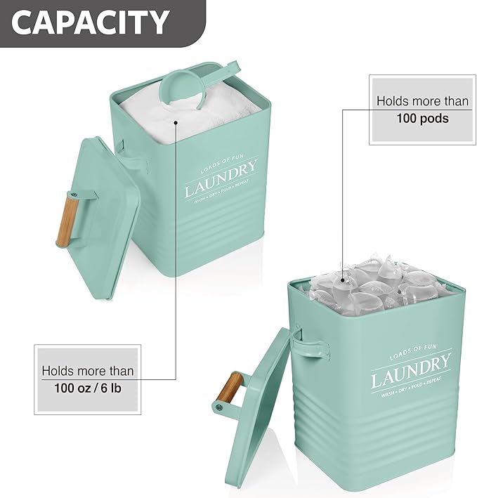 Calindiana Modern Farmhouse Laundry Powder Container, Dryer Sheets Holder and Scent Boosters Container Bundle for Laundry Room Organization and Storage, Laundry Room Decor