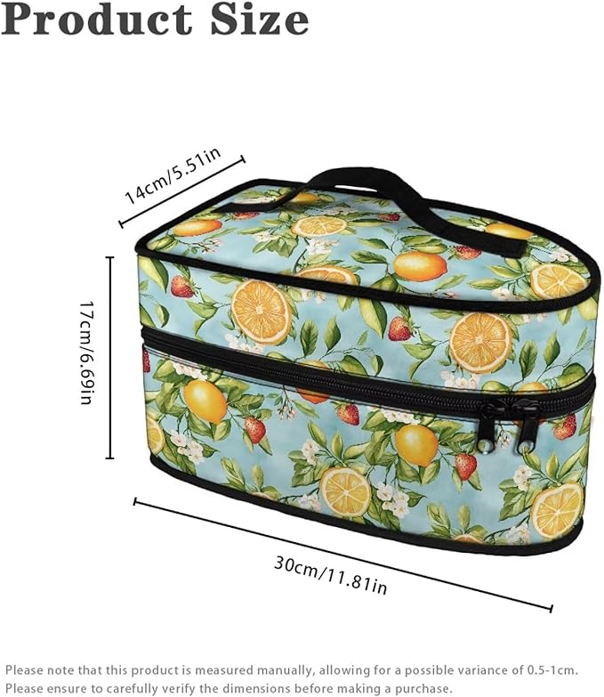 Lemon Strawberry Iron Portable Storage Bag for Travel Fade Resistant Flower Protective Carrying Compatible with Full-Size Iron with Handle Zippered Bag,Case Only