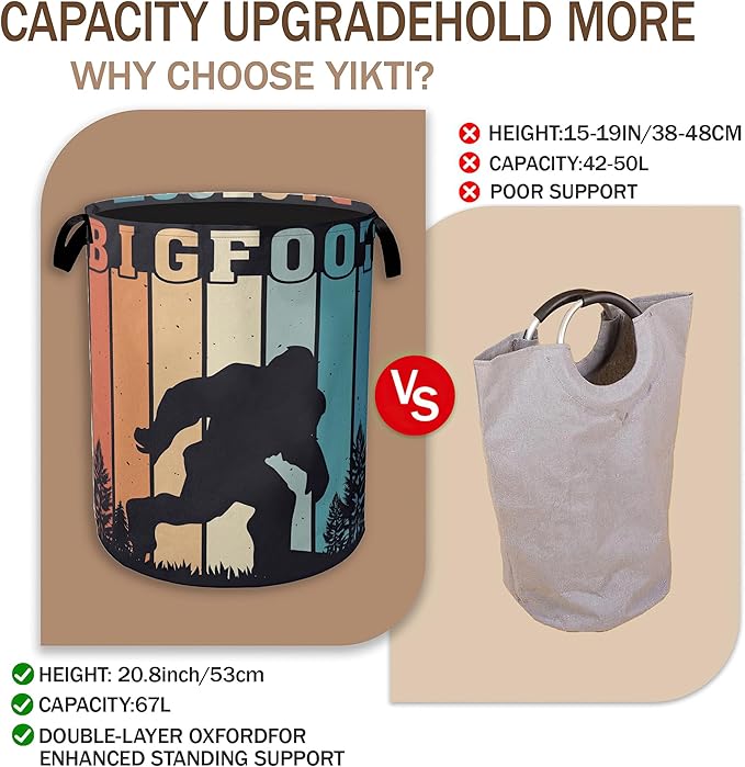 Vintage Bigfoot Laundry Basket,Forest Animal Clothes Hamper,Oxford Cloth Collapsible Nursery Hamper Storage Organization for Bedroom,Bathroom,Office,College Dorms,16x20 Inch