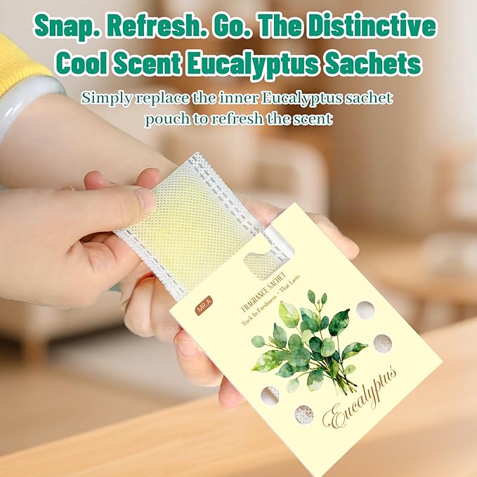 MR.A 13 Packs Eucalyptus Scented Sachets, Fragrance Sachet Bags for Drawers and Closets, Air Fresheners for Car and Home, Closet Deodorizer Scented Drawer Fresheners for Dresser with Hanger Hooks